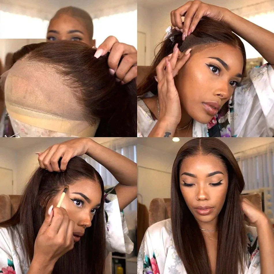 13x4 Braune Lace Front Perücke | 100 % Echthaar, 180 % Dichte – vorgezupfte Haaransatzperücke
