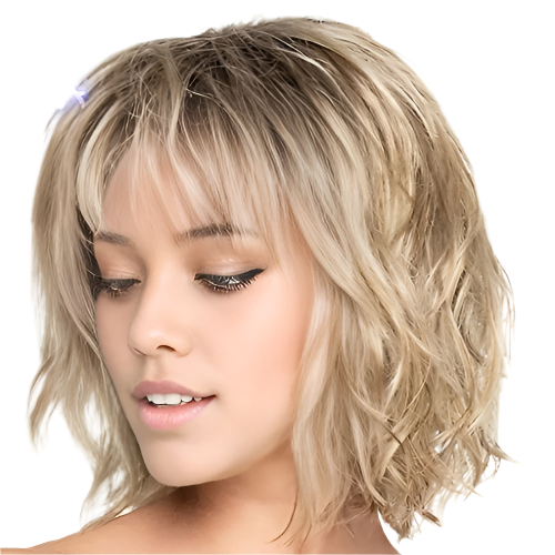 Short Curly Blonde-Wig with Bangs -Synthetic Fiber Curly