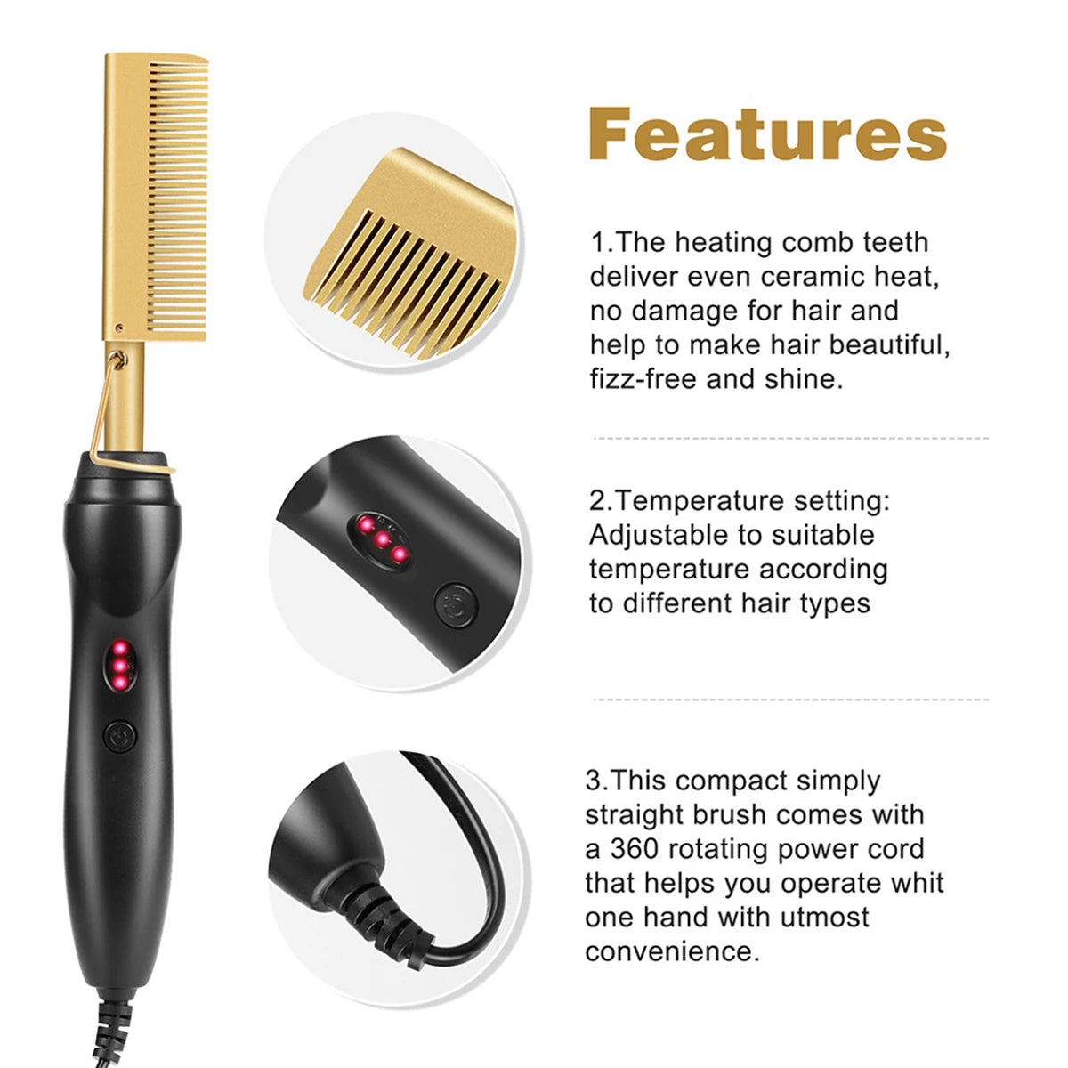 2-in-1 Hot Comb & Hair Straightener – Fast Heating & Anti-Scald Design