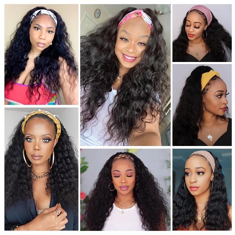 Brazilian Water Wave Ombre Headband Wig – 100% Human Hair, Glue-Free
