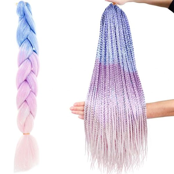 Braid synthétique OMBRE – Bleu marine, violet et rose avec paillettes