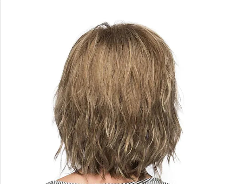 Short Curly Brown Wig with Bangs -Synthetic Fiber Curly