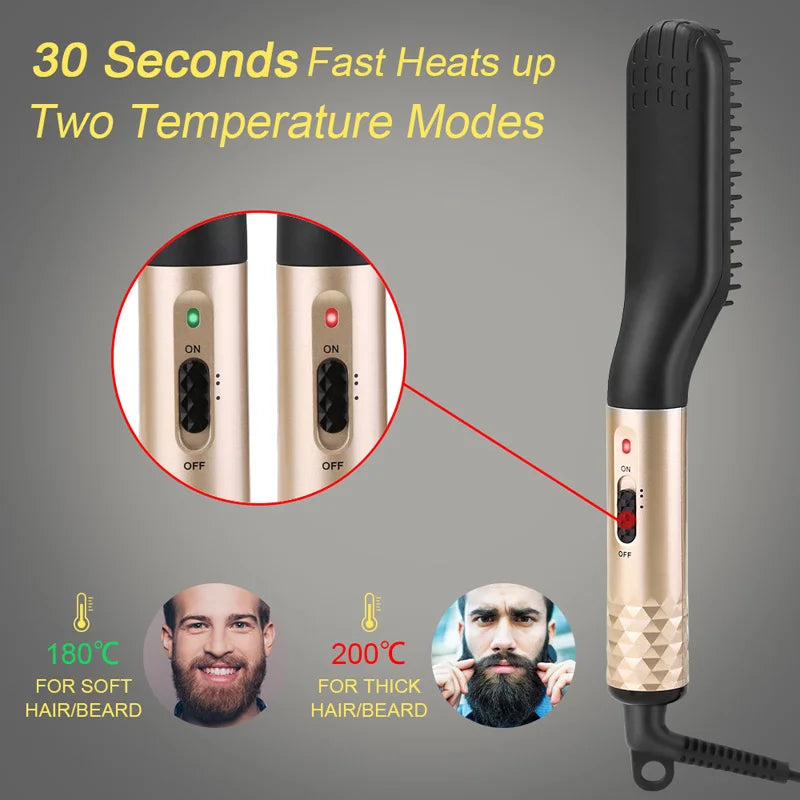 Mini Beard & Hair Straightener Comb–Safe Styling for Men-EU Plug