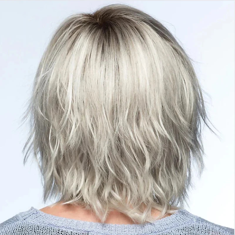 Short Curly Gray Wig with Bangs -Synthetic Fiber Curly