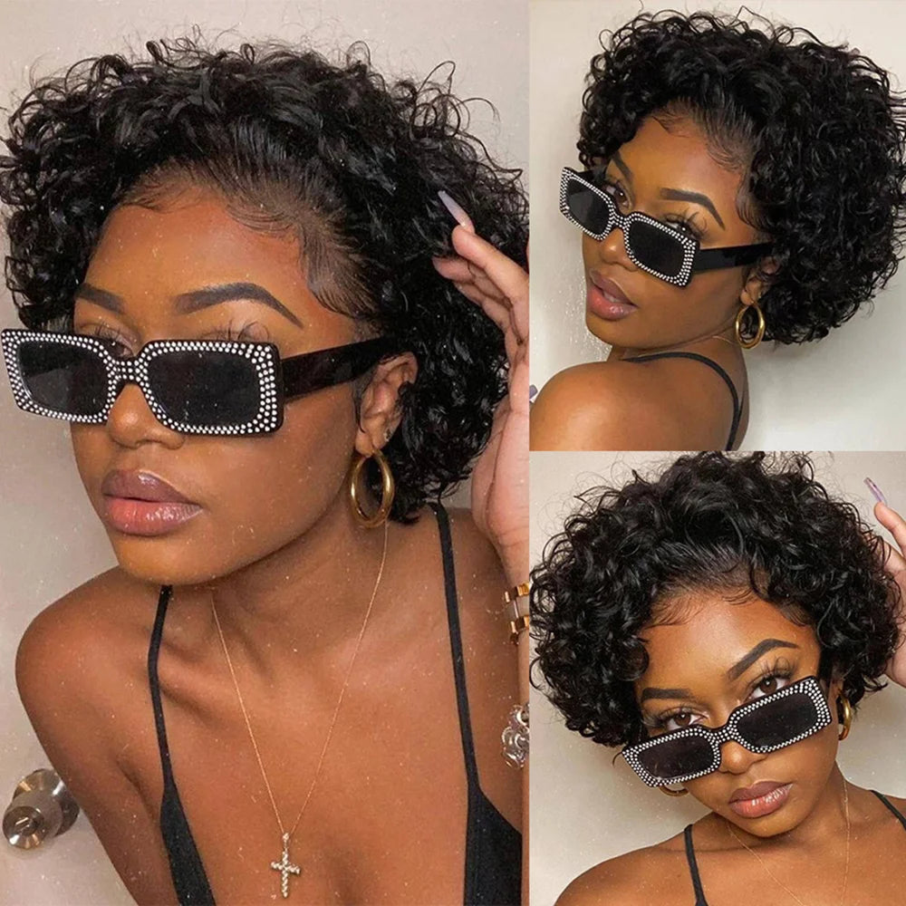13x1 Short Curly Lace Front Remy Human Hair Wig – Natural Black