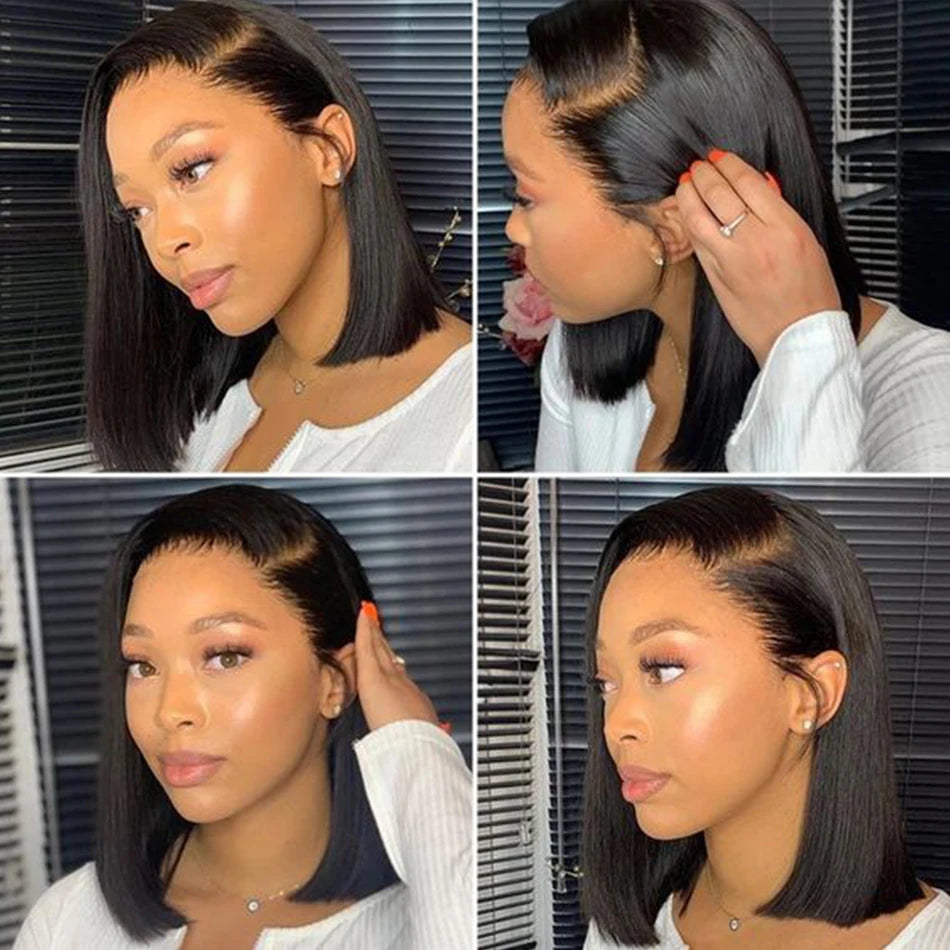 Short Bob Wig 100% Brazilian Remy Human Hair Lace Front Pre-Plucked