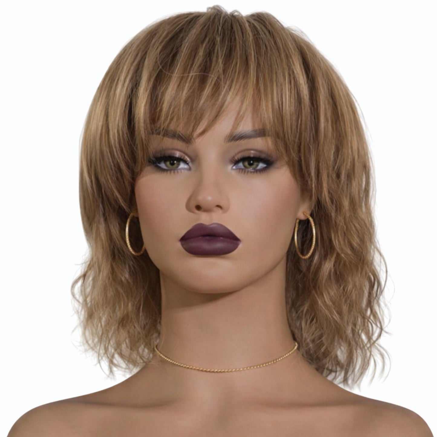 Perruque courte et bouclée Blonde - Brune -Grise avec frange - résistante à la chaleur
