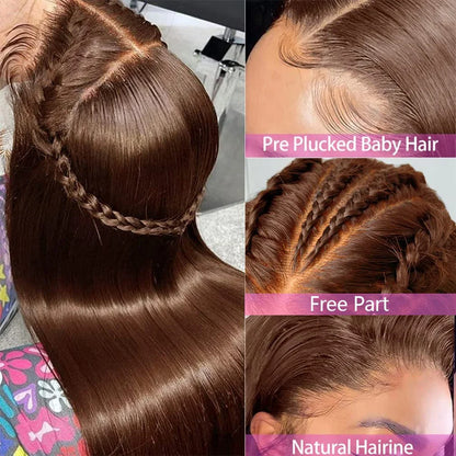 13x4 Braune Lace Front Perücke | 100 % Echthaar, 180 % Dichte – vorgezupfte Haaransatzperücke 