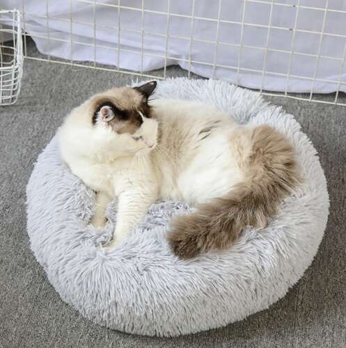 Lit pour chat moelleux rond de 60 cm, lit pour animaux de compagnie lavable pour grands chiens et chats