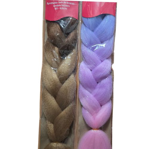 2 x Braid synthétique OMBRE – Bleu marine, violet et rose avec paillettes