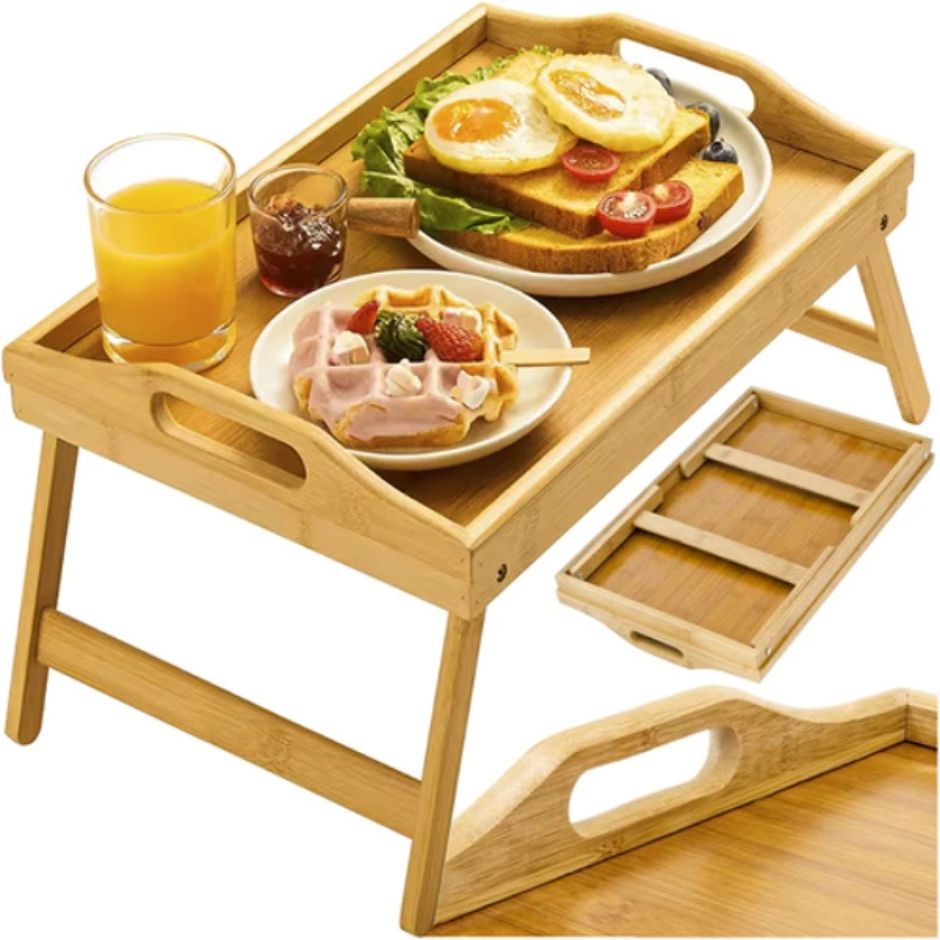 Folding Bamboo Breakfast Table – XL Bed Tray with Laptop Function - LUX-Anic