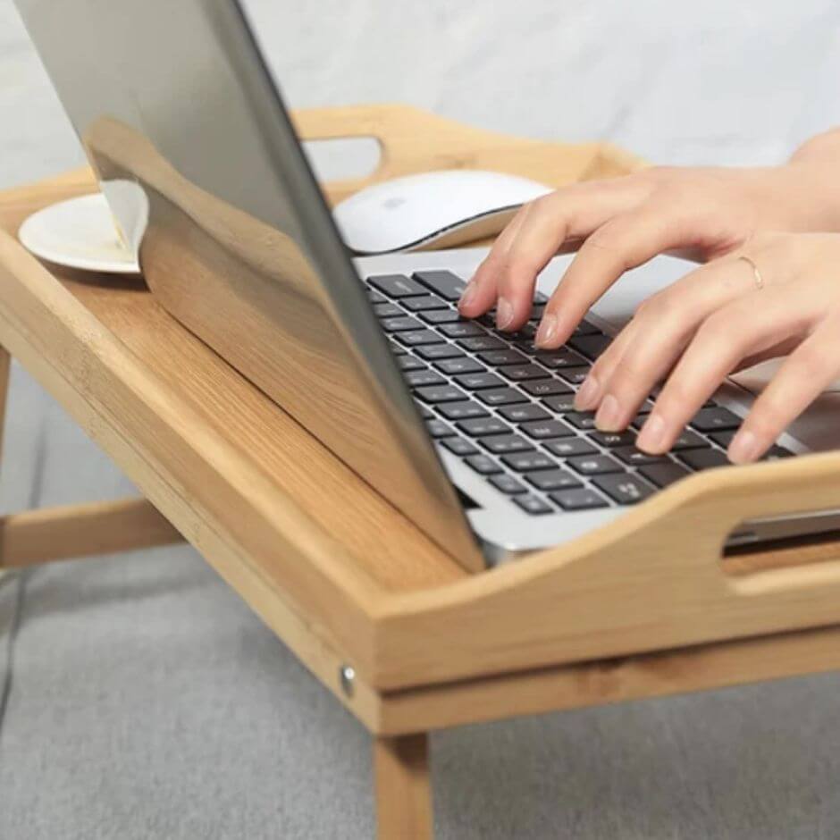Folding Bamboo Breakfast Table – XL Bed Tray with Laptop Function - LUX-Anic