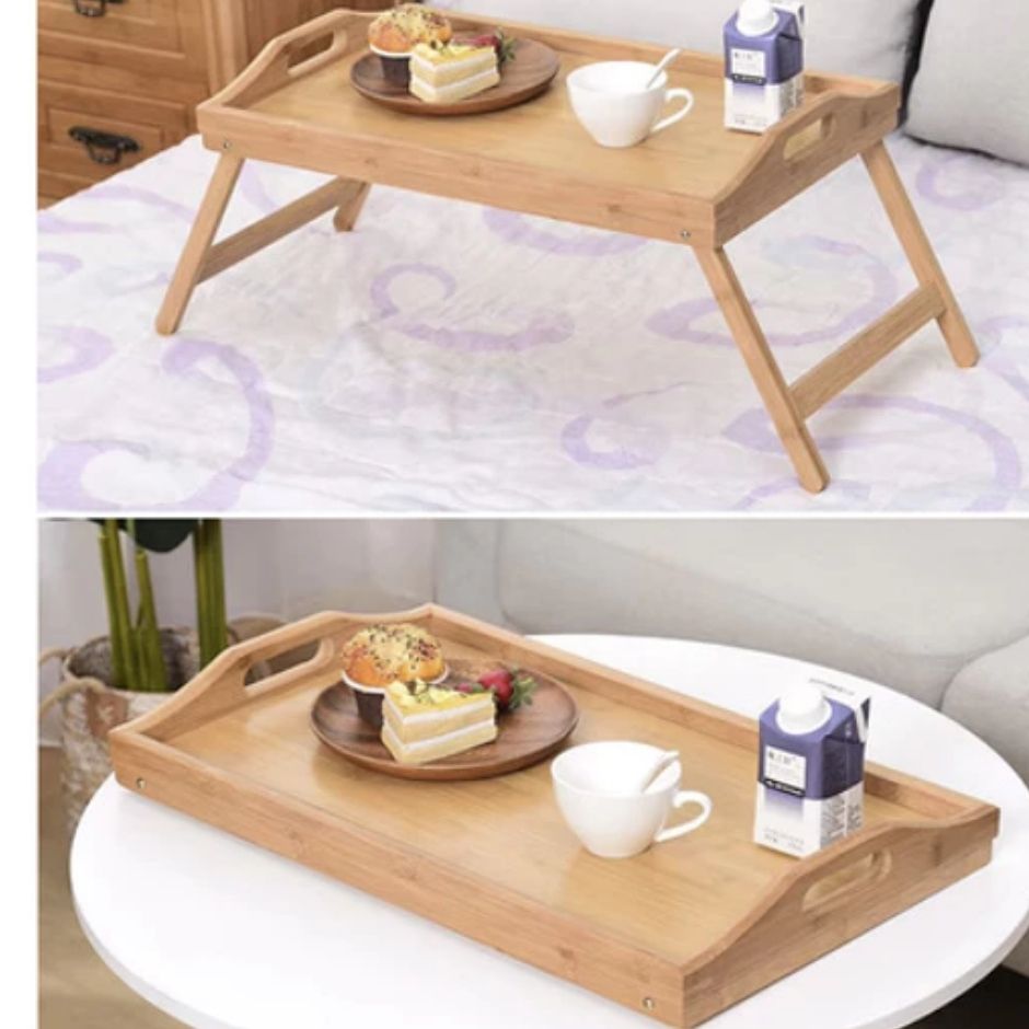 Klappbarer Bambus-Frühstückstisch – XL Betttablett mit Laptopfunktion