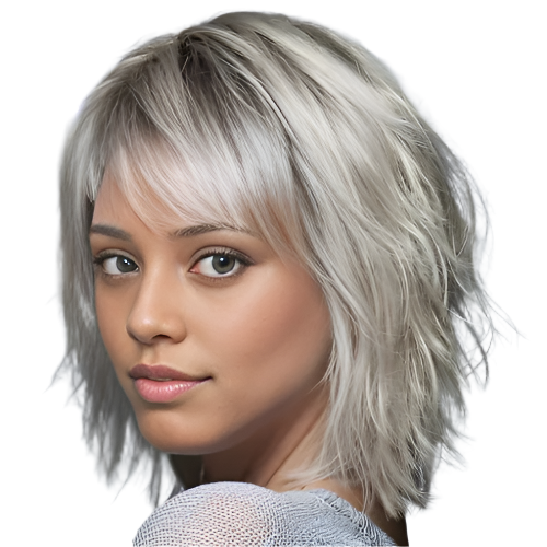 Short Curly Blonde-Brown-Gray Wig with Bangs -Synthetic Fiber Curly - LUX-Anic
