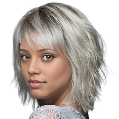 Short Curly Gray Wig with Bangs -Synthetic Fiber Curly