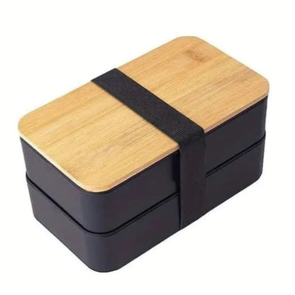 Doppelte Lunchbox mit Besteck, Bambus