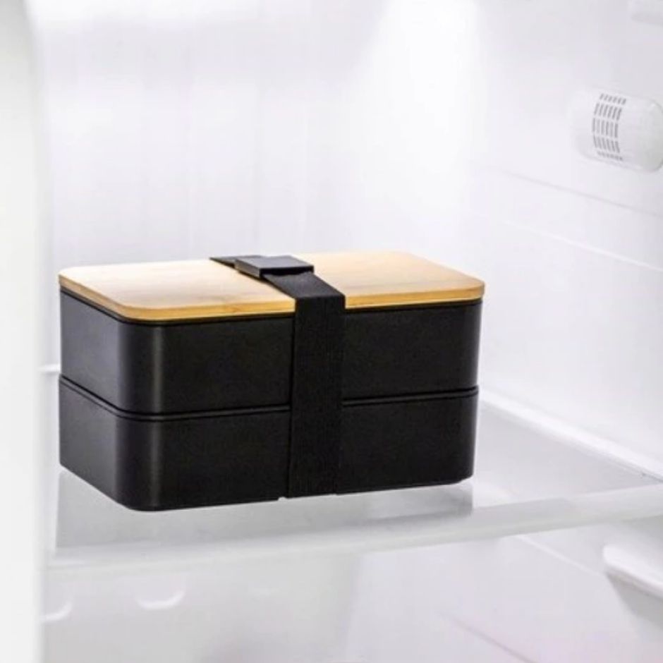 Doppelte Lunchbox mit Besteck, Bambus