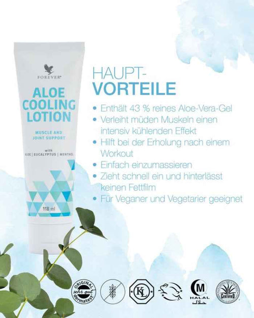Forever Aloe Cooling Lotion | Erfrischendes Massagegel mit Menthol &amp; Eukalyptus | 118 ml