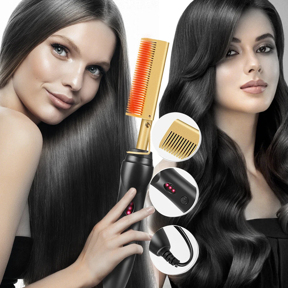 Peigne chauffant et lisseur 2 en 1 – Chauffage rapide et conception anti-brûlure 
