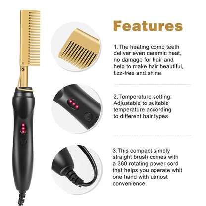 2-in-1 Hot Comb & Hair Straightener – Fast Heating & Anti-Scald Design