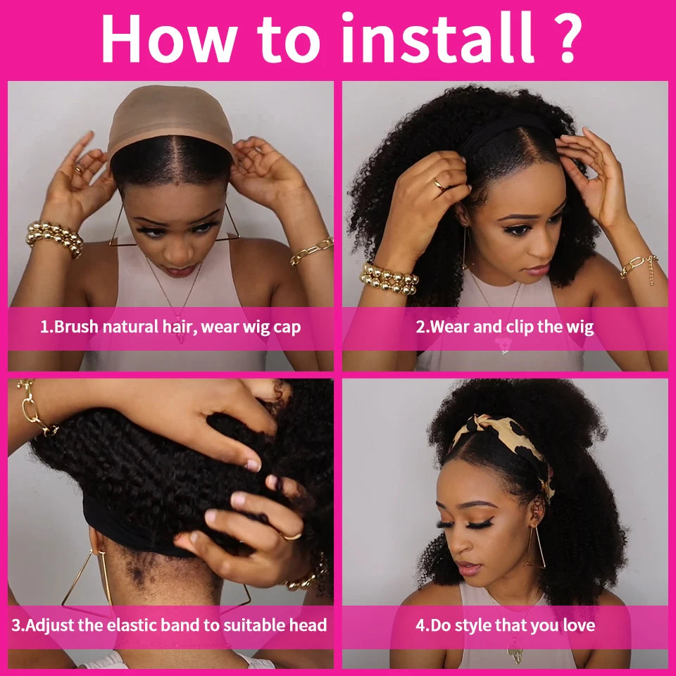 Bandeau perruque bouclée spirale | Cheveux humains brésiliens Remy | Afro crépu bouclé