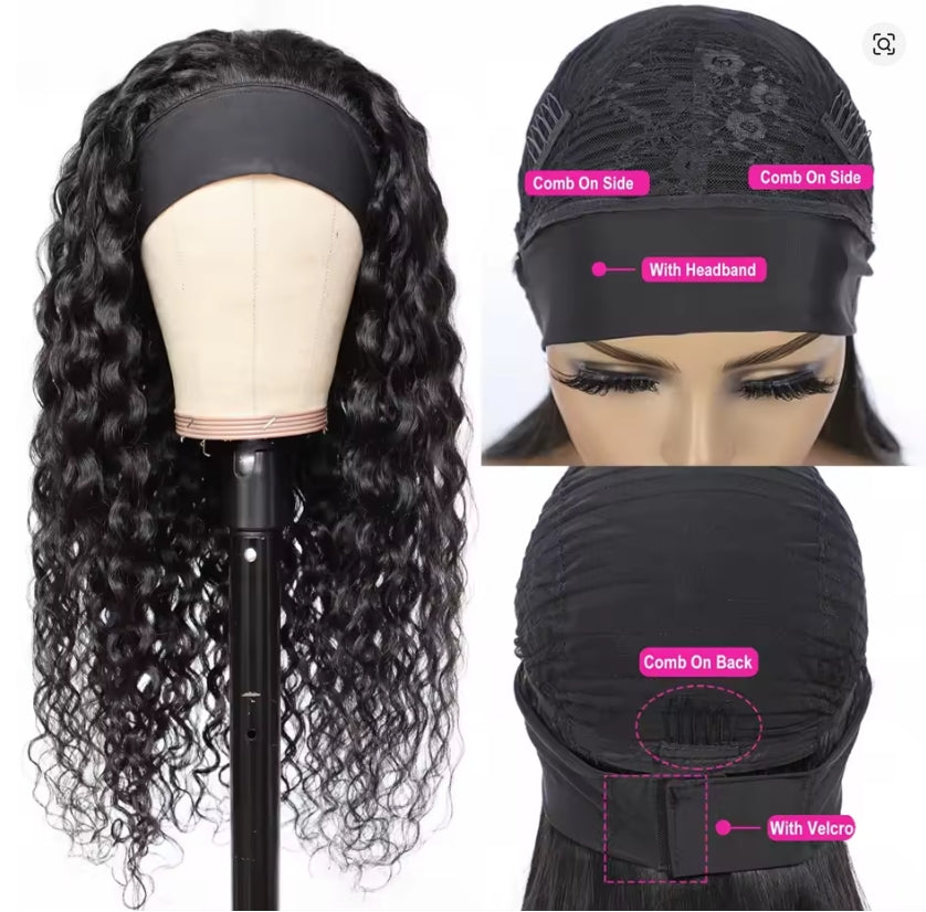 Headband Wig - Brazilian Remy human Hair- Glueless Wigs- All textures - LUX-Anic