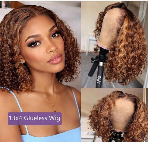 Perruque Bob Court Blond 4/27 – Deep Wave – Glueless Cheveux naturel