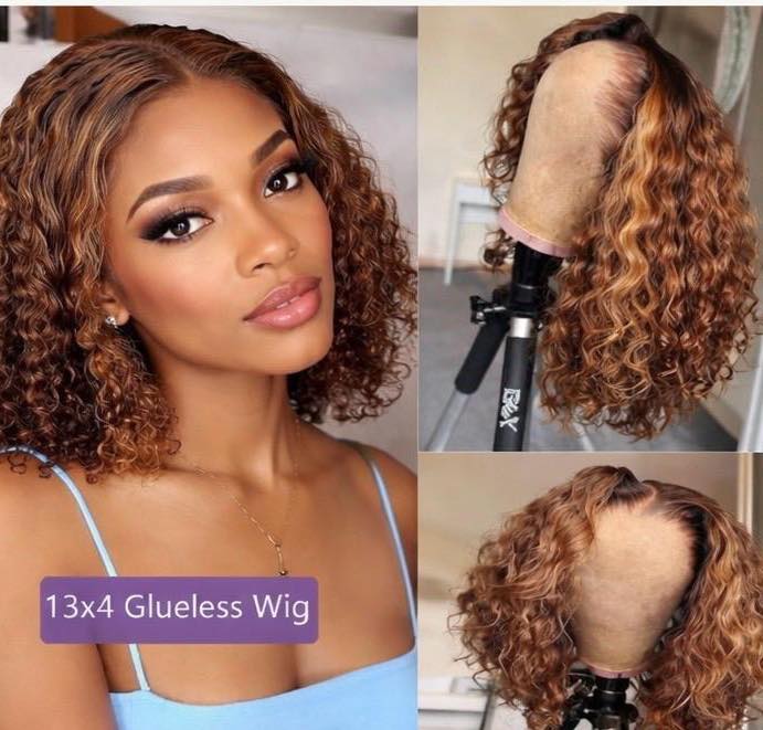 4/27 Highlight Blonde Bob Perücke Seitenansicht