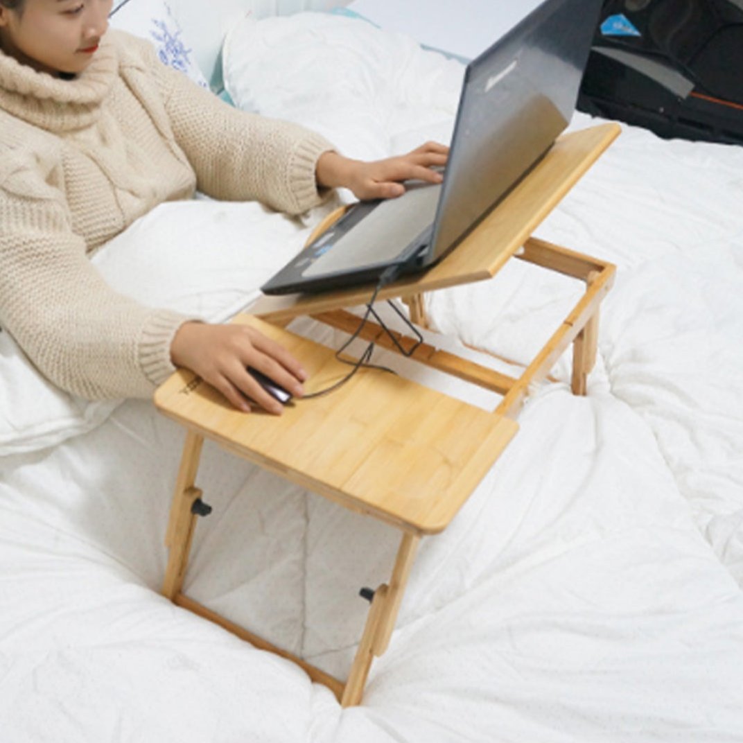 Bamboo Laptop Table – Adjustable & Ventilated - LUX-Anic
