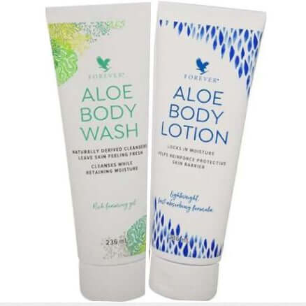 Two tubes of Forever Aloe Body Wash and Lotion 