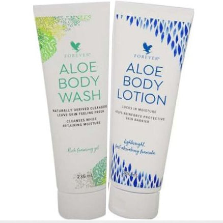 Two tubes of Forever Aloe Body Wash and Lotion 