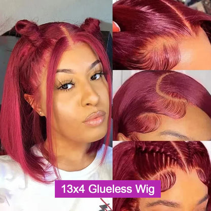 99J Burgundy Straight Bob Wig – 100% Human Hair – Glueless Lace Front - LUX-Anic