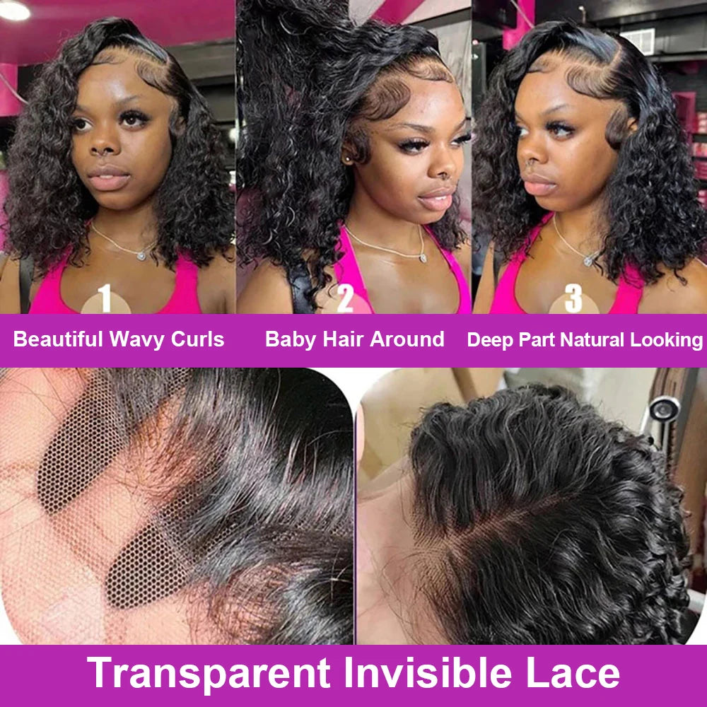 Short Deep Wave Bob 13x4 Hd Lace Frontal Wigs 7x5 Glueless Curly Wigs 100% Human Hair Wig