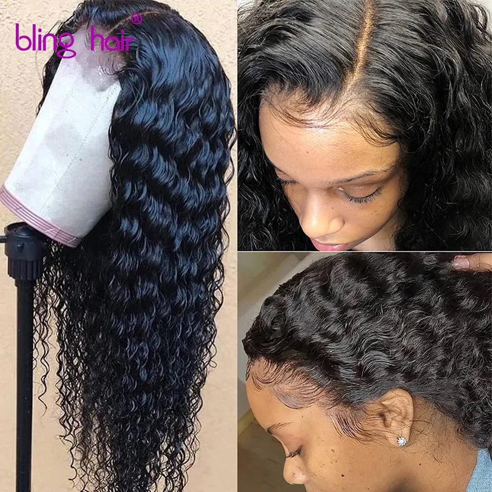 Perruque frontale Deep Wave 180 % 13x6 Perruques frontales HD Lace pour femmes Perruque en cheveux humains Water Wave Curly Lace Front 13x4 Haute densité 1B