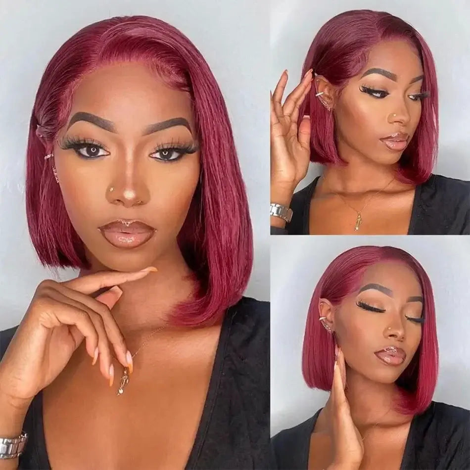 99J Burgundy Straight Bob Wig – 100% Human Hair – Glueless Lace Front - LUX-Anic