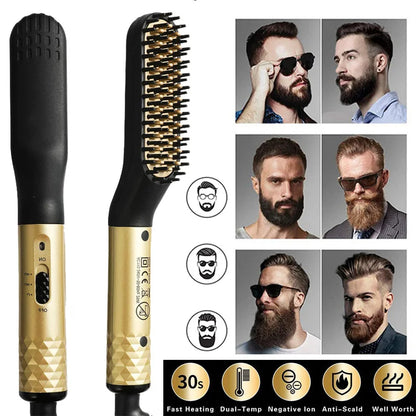 Mini Beard & Hair Straightener Comb–Safe Styling for Men-EU Plug