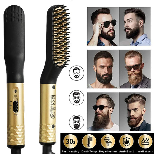 Mini Beard & Hair Straightener Comb–Safe Styling for Men-EU Plug