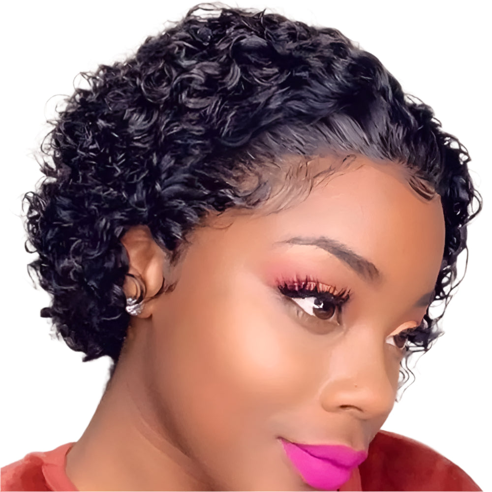 13x1 Short Curly Lace Front Remy Real Hair Wig – Natural Black - LUX-Anic