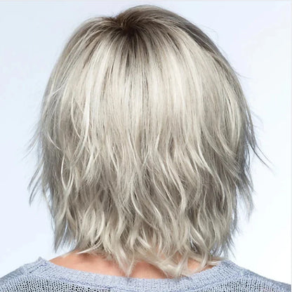 Short Curly Gray Wig with Bangs -Synthetic Fiber Curly