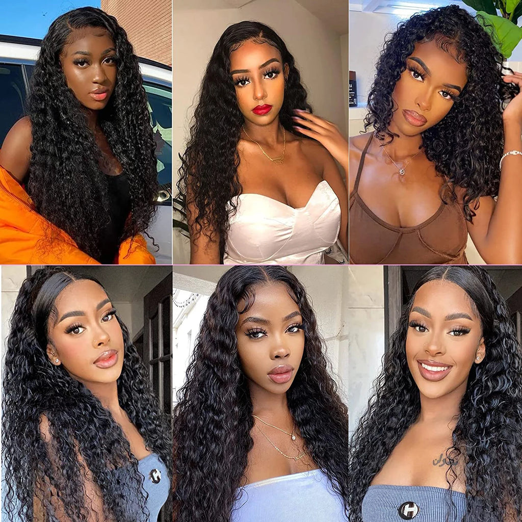 Perruque frontale Deep Wave 180 % 13x6 Perruques frontales HD Lace pour femmes Perruque en cheveux humains Water Wave Curly Lace Front 13x4 Haute densité 1B