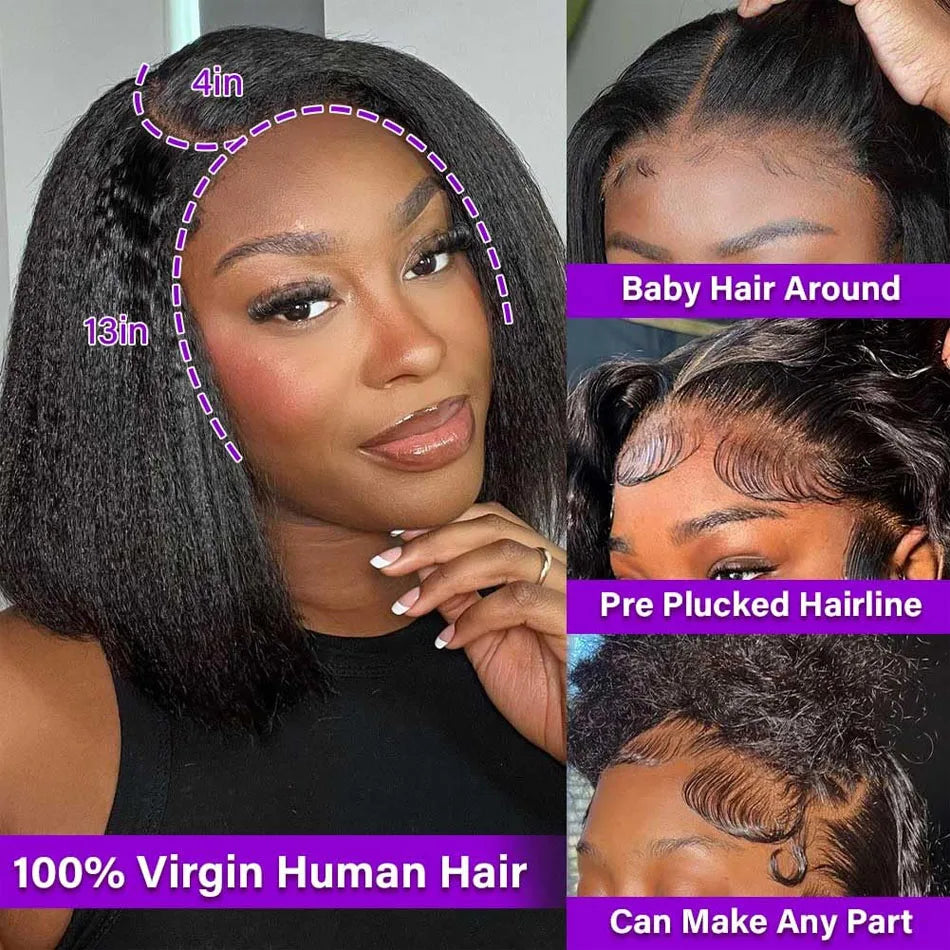 Kinky Straight Bob Wig | Indian Remy Human Hair | HD Lace | Glueless Wear & Go