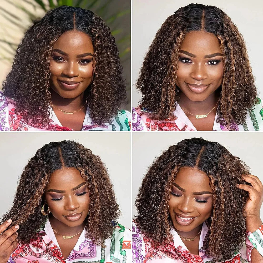 4/27 Highlight Blonde Short Bob Glueless Wig – Deep Wave Human Hair - LUX-Anic