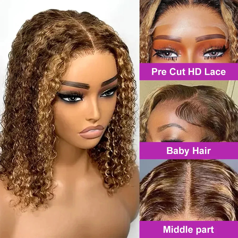 4/27 Highlight Blonde Short Bob Glueless Wig – Deep Wave Human Hair - LUX-Anic
