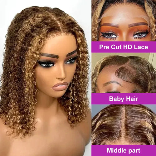 4/27 Highlight Blonde Short Bob Glueless Wig – Deep Wave Human Hair - LUX-Anic