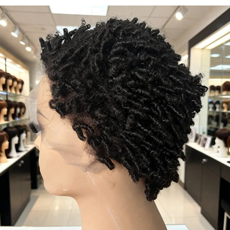 High Quality 180% Density Afro Kinky Curly 13x4 Ear To Ear Lace Frontal Wigs for Women 6inches Natural Color Remy Hair Wigs