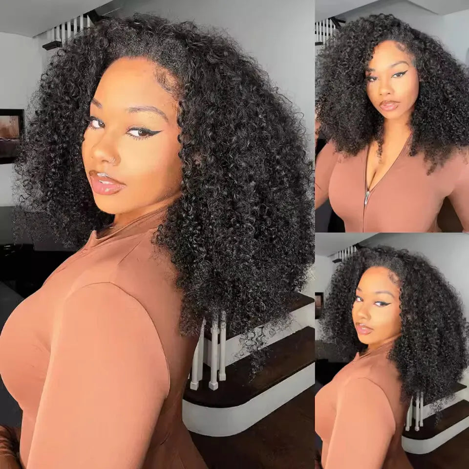 3 IN 1 Curly wave Half Wig Human Hair 200 Density Drawstring 24 32 inches Easy Install Natural Looking Wig For Women