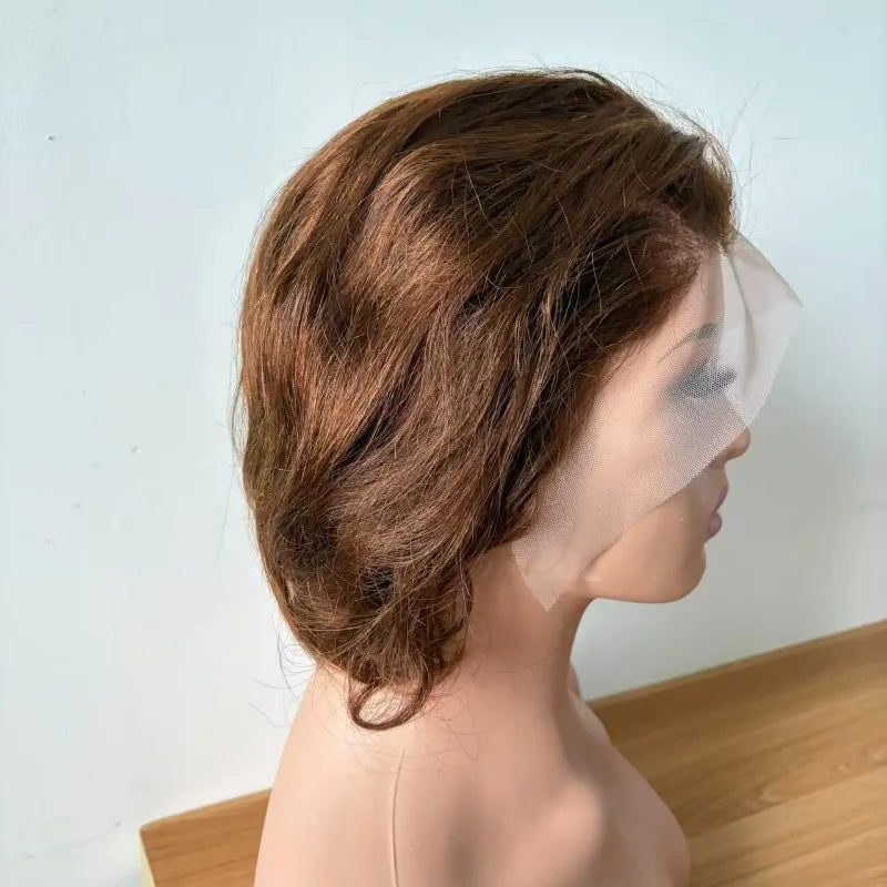 Perruque de cheveux humains vierges brésiliens Premium 13x4 Lace Frontale 99j#4# Couleur naturelle, 6 pouces, Remy, Confortable à Porter pour Femmes