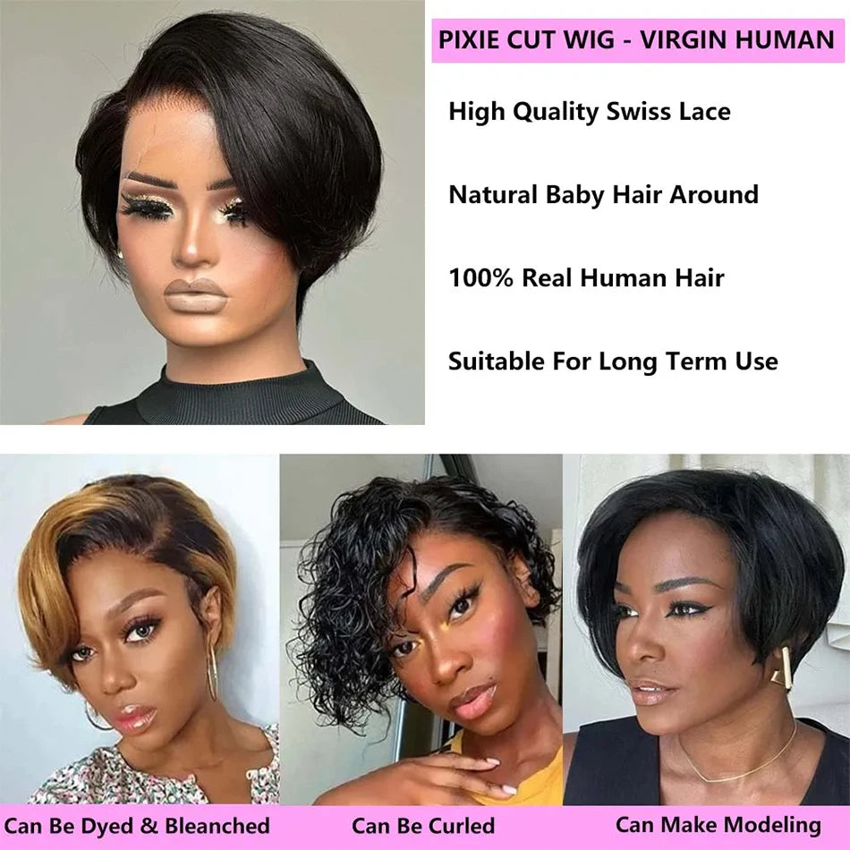 Pixie Cut Human Hair Wig | 13x4 Transparent Lace Front | 250% Density | Short Straight