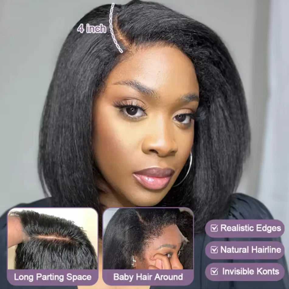 Kinky Straight Bob Wig | Indian Remy Human Hair | HD Lace | Glueless Wear & Go
