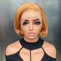 Perruque coupe Pixie 99J droite, lace frontale 13x4 transparente, cheveux humains Remy